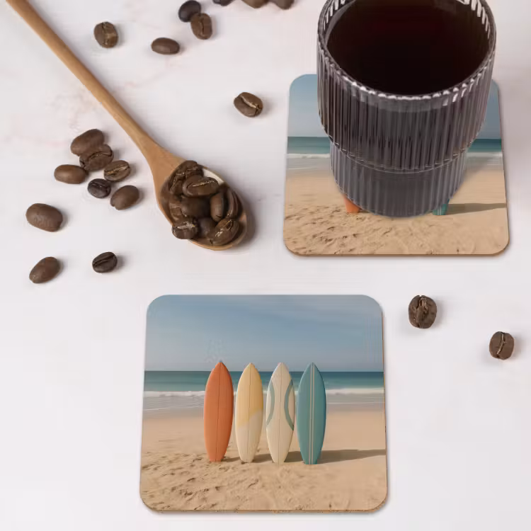 Strand - Surfbord - Pastel onderzetter kurk middel -sfeer2