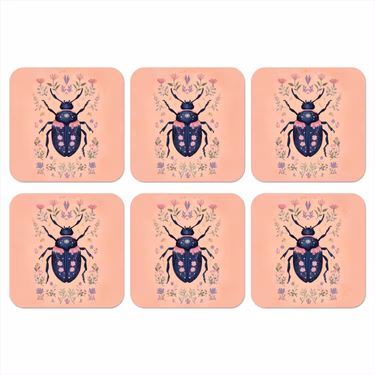 Kever - Donkerblauw - Bloemen - Sierlijk onderzetter kurk middel -3d