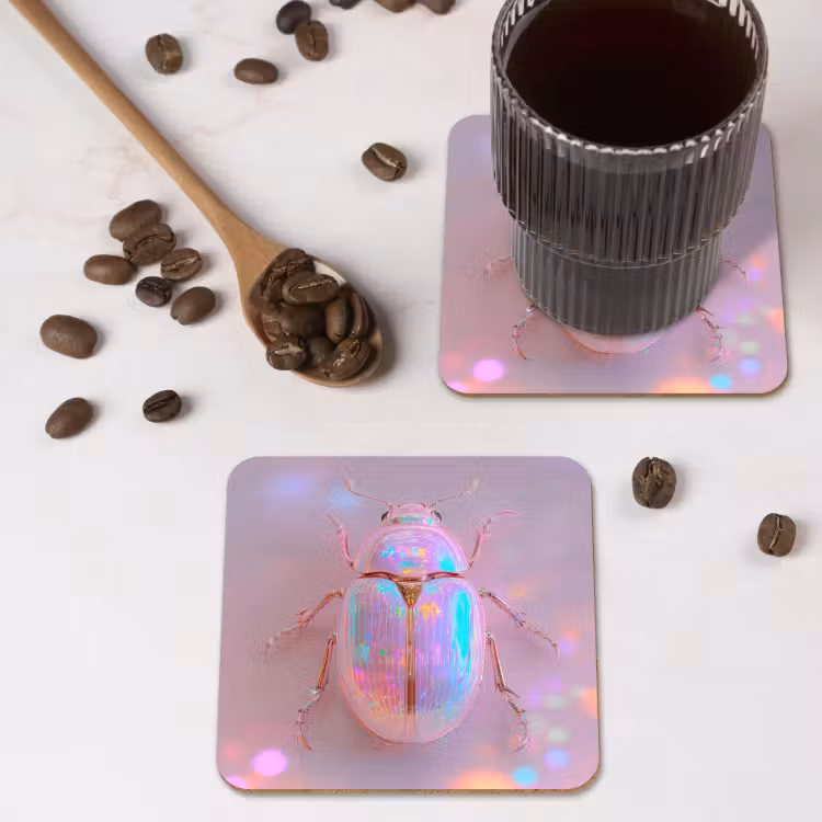 Kever - Metallic - Lichteffect - Roze onderzetter kurk middel -sfeer2