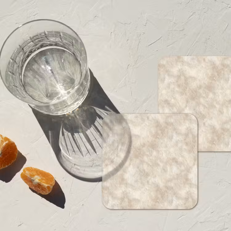 Beige - Reliëfstructuur - Natuursteen onderzetter kurk middel 366 -sfeer4