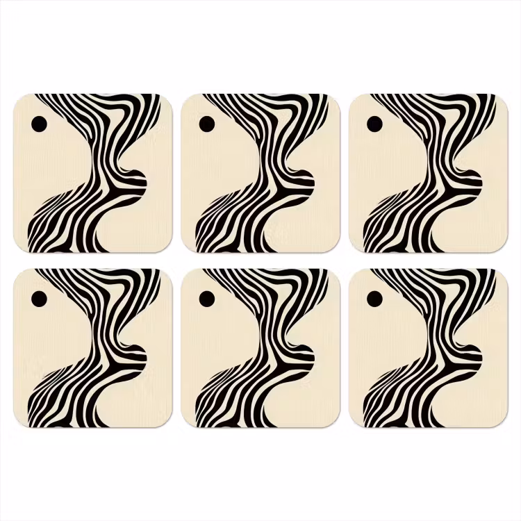 Beige - Lijnen - Golvend - Abstract onderzetter kurk middel -3d