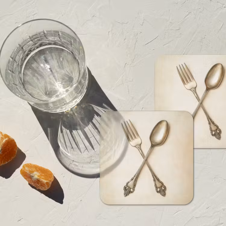 Beige - Vintage - Bestek onderzetter kurk middel -sfeer4