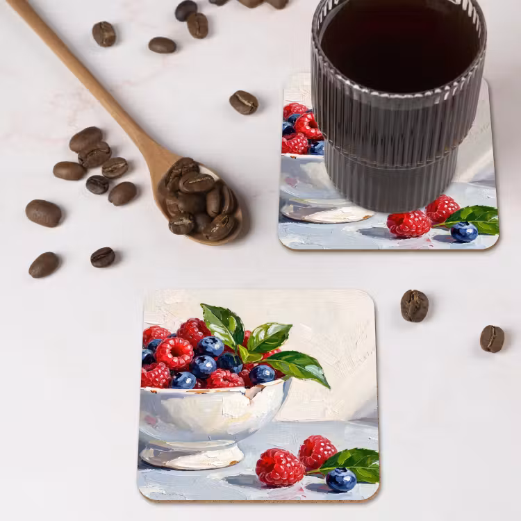 Coaster - Berries - Bowl - Food - Bessen - Kom - Eten onderzetter kurk middel