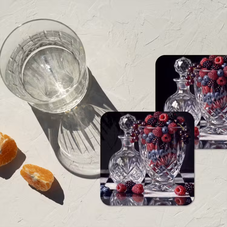 Coaster - Berries - Crystal - Still Life - Bessen - Kristal - Stilleven onderzetter kurk middel