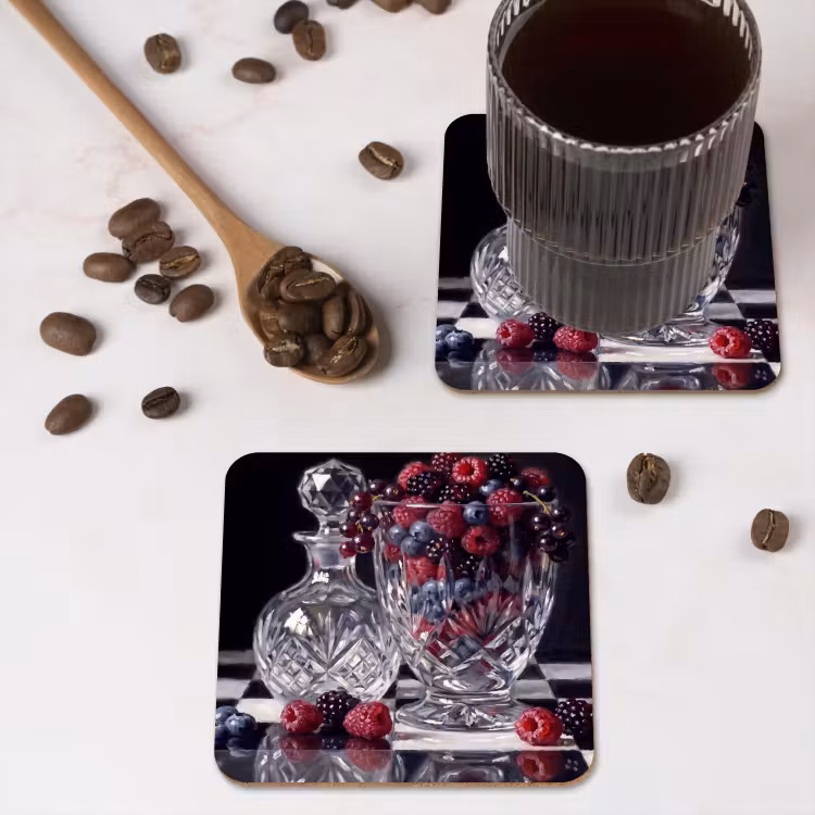 Coaster - Berries - Crystal - Still Life - Bessen - Kristal - Stilleven onderzetter kurk middel