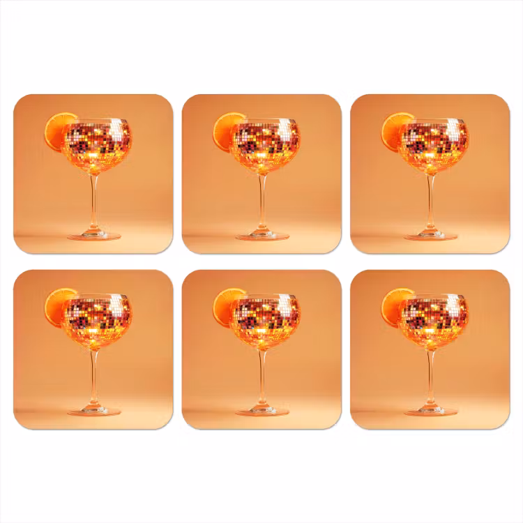 Drank - Oranje - Glitter - Disco onderzetter kurk middel -3d