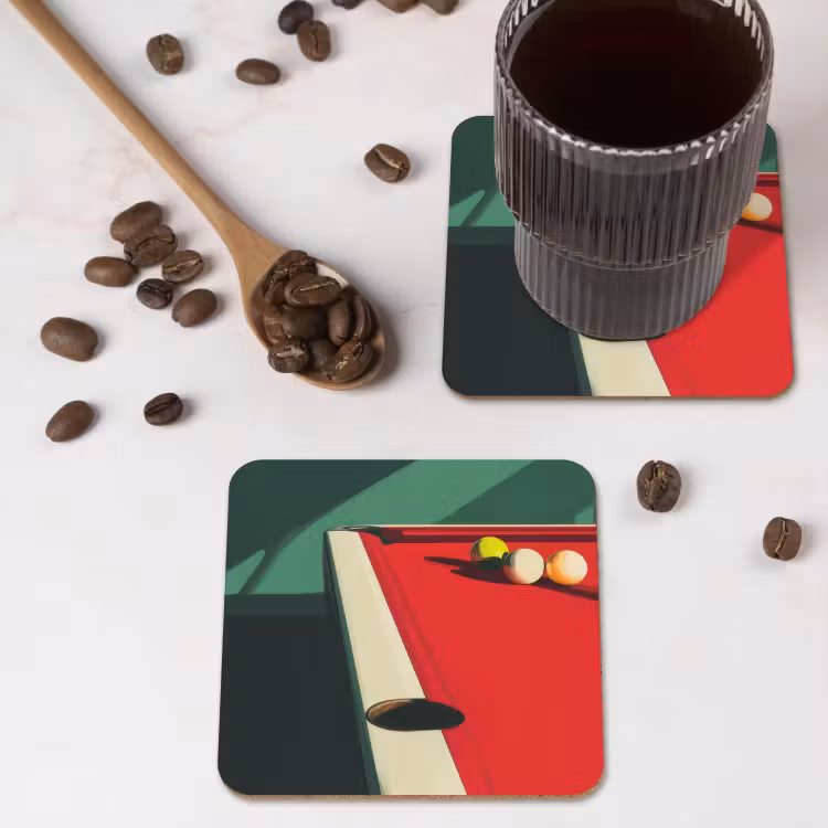 Biljarttafel - Ballen - Rood - Schaduw onderzetter kurk middel -sfeer2