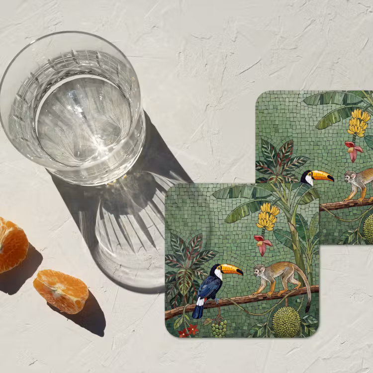 Vogel - Dier - Jungle - Mozaïek - Natuur onderzetter kurk middel -sfeer4