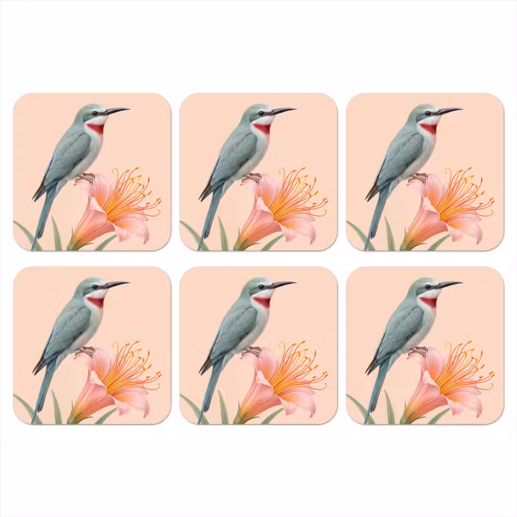 Vogel - Bloem - Natuur - Roze onderzetter kurk middel -3d
