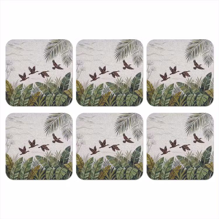 Vogel - Vliegend - Tropisch - Mozaïek - Groen onderzetter kurk middel -3d