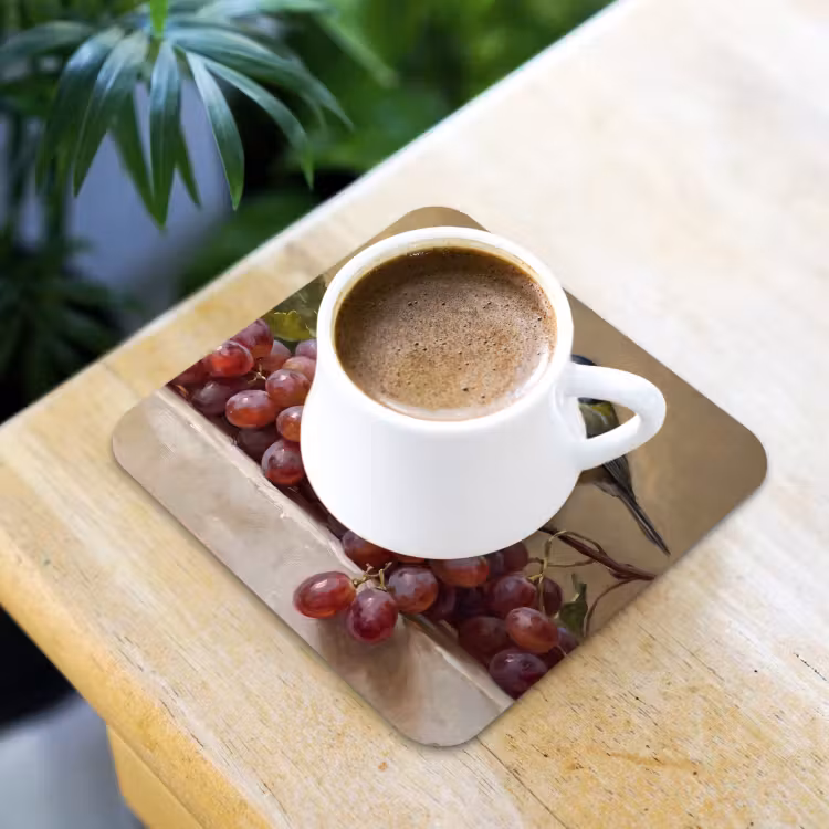 Coaster - Bird - Grapes - Still Life - Vogel - Druiven - Stilleven onderzetter kurk middel