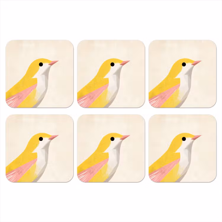Vogel - Minimalistisch - Geel onderzetter kurk middel -3d