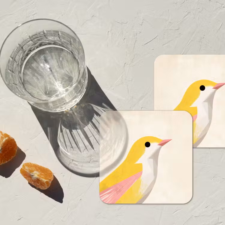 Vogel - Minimalistisch - Geel onderzetter kurk middel -sfeer4