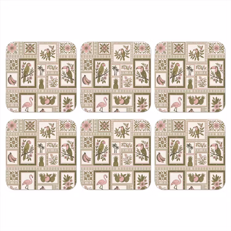 Vogel - Tropisch - Patroon - Decoratief - Groen onderzetter kurk middel -3d