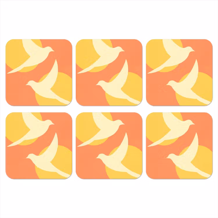 Vogels - Cirkels - Geel onderzetter kurk middel -3d