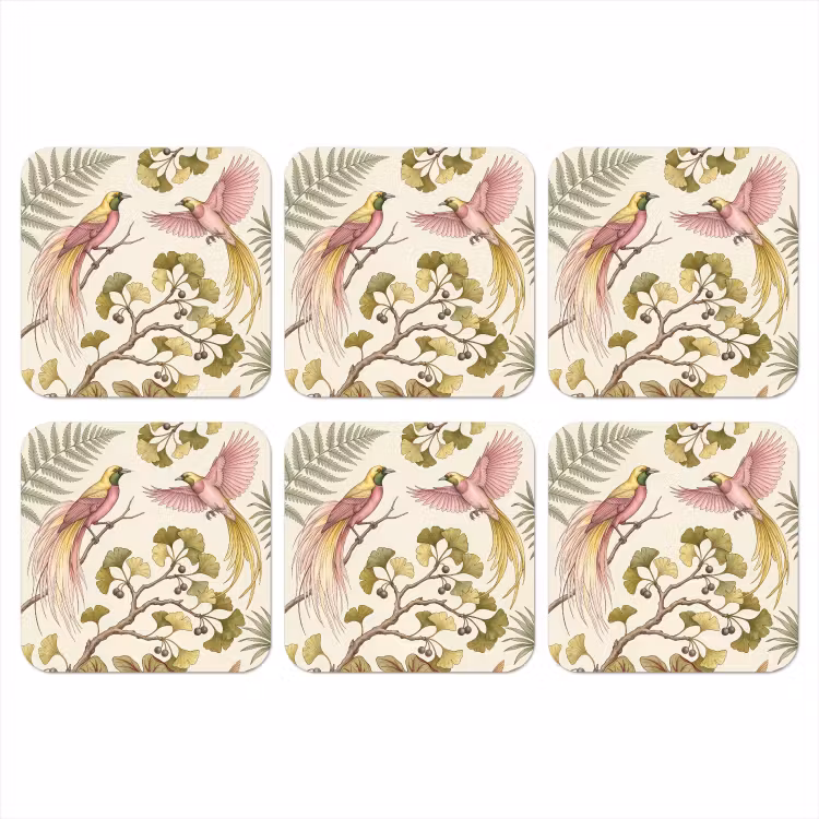 Vogels - Tropisch - Botanisch - Roze onderzetter kurk middel -3d