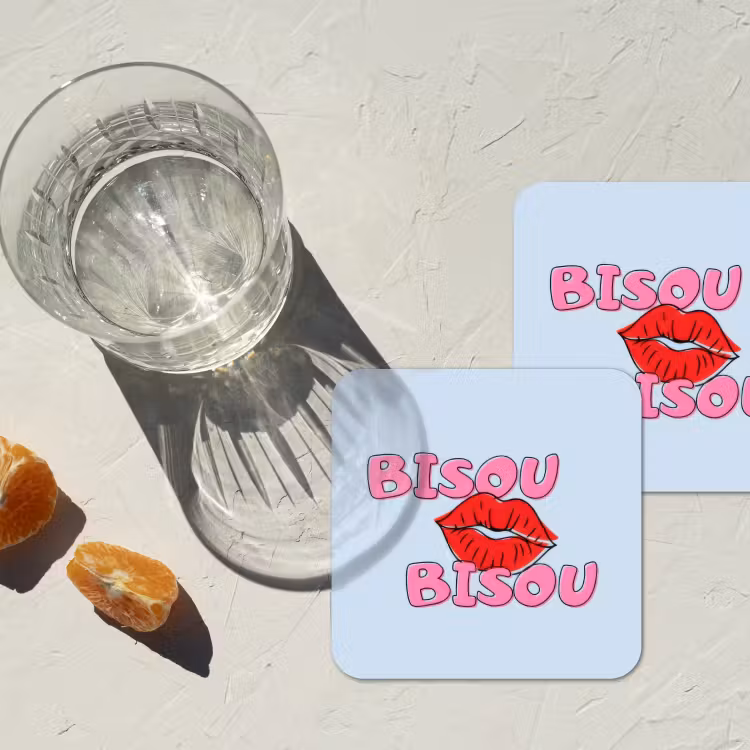 Bisou - Blauw - Roze - Lippen onderzetter kurk middel -sfeer4