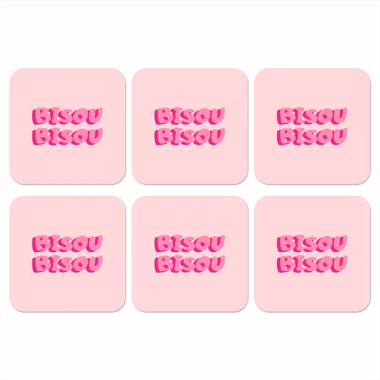 Bisou - Roze - Dikke letters onderzetter kurk middel -3d