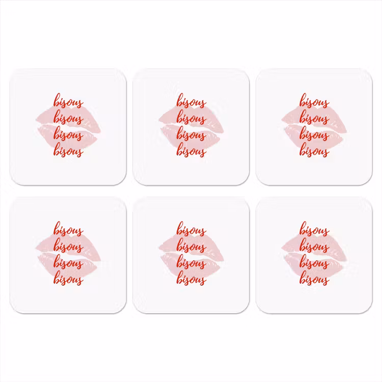 Bisous - Lip - Wit - Rood onderzetter kurk middel -3d