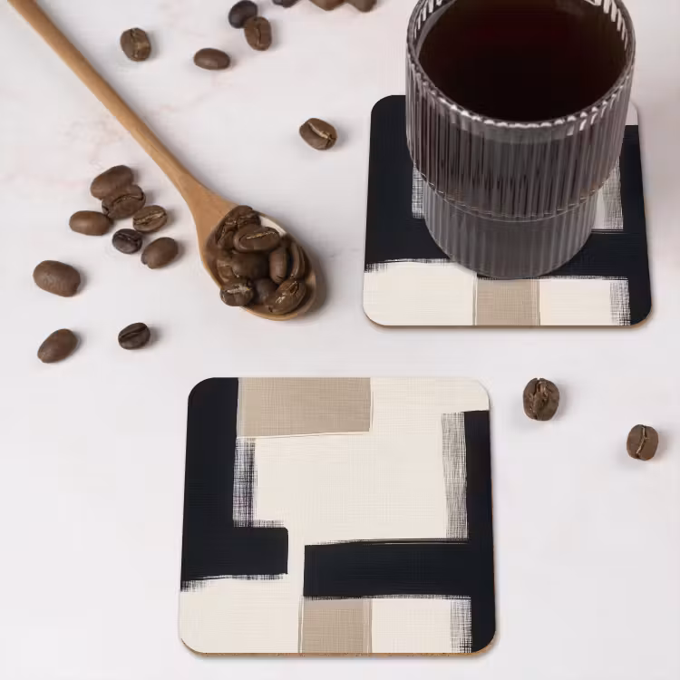 Zwart - Abstract - Japandi onderzetter kurk middel -sfeer2