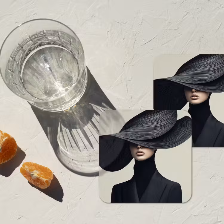Zwart - Vrouw - Hoed onderzetter kurk middel -sfeer4