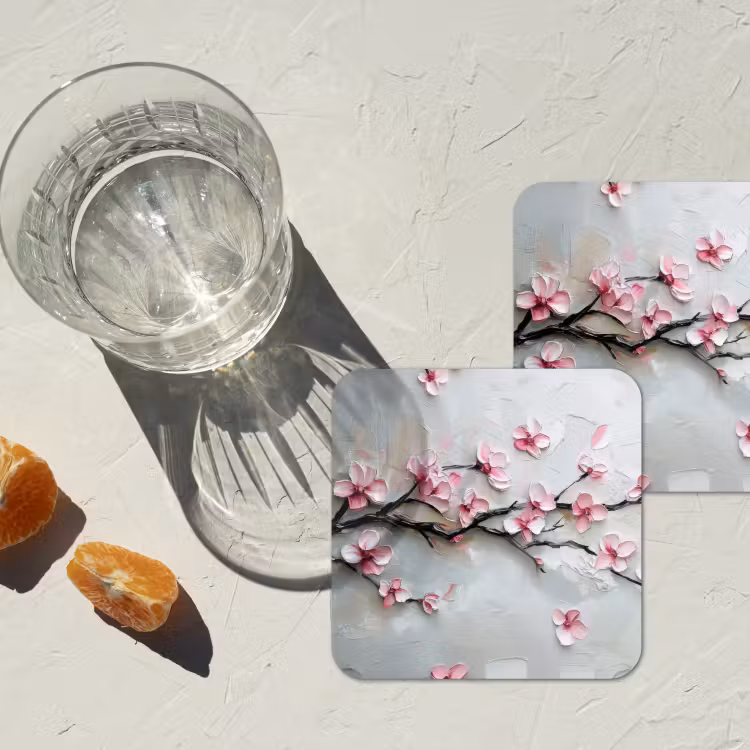 Bloesem - Kunstzinnig - Roze - Sakura onderzetter kurk middel -sfeer4