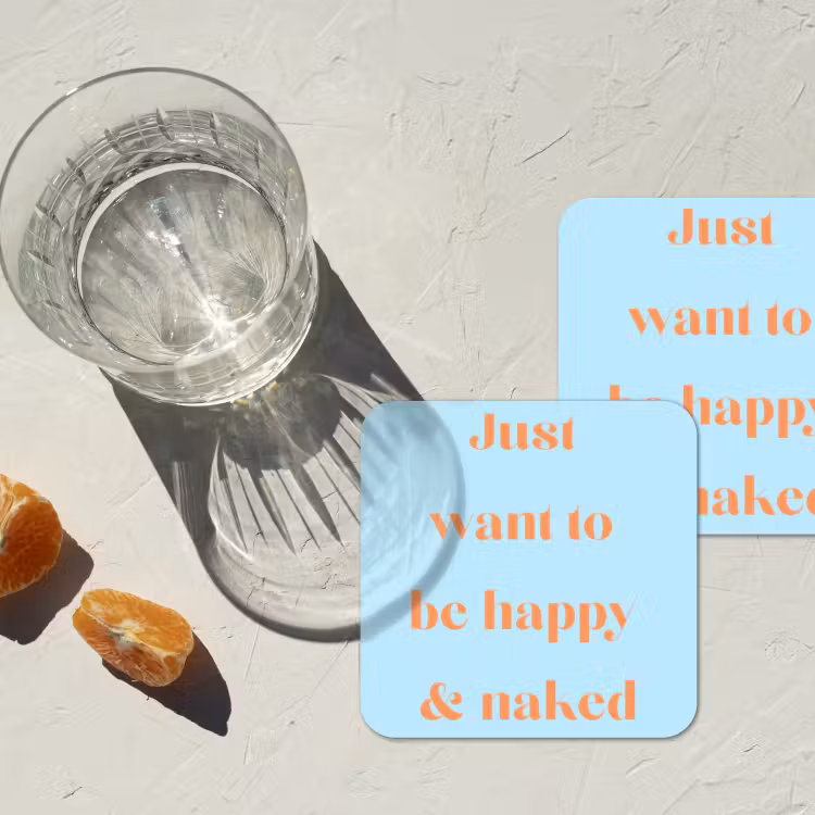 Blauw - Oranje - Just want to be happy & naked onderzetter kurk middel -sfeer4