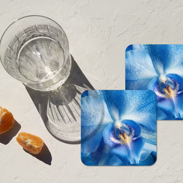 Blauw - Orchidee - Elegeant onderzetter kurk middel -sfeer4