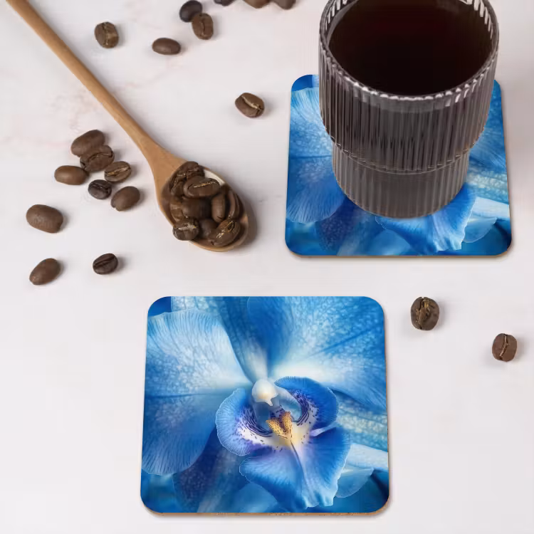 Blauw - Orchidee - Elegeant onderzetter kurk middel -sfeer2