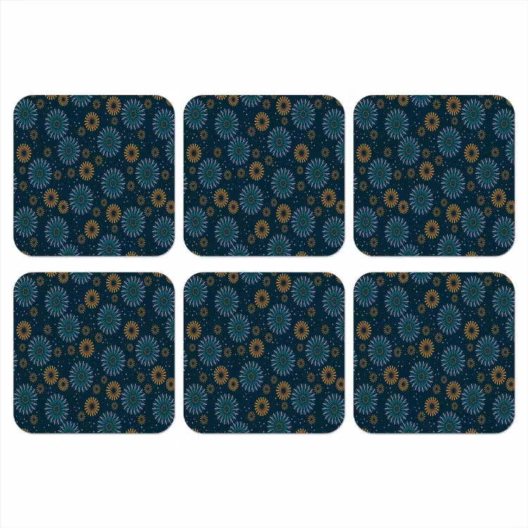 Blauw - Patroon - Retro onderzetter kurk middel 366 -3d