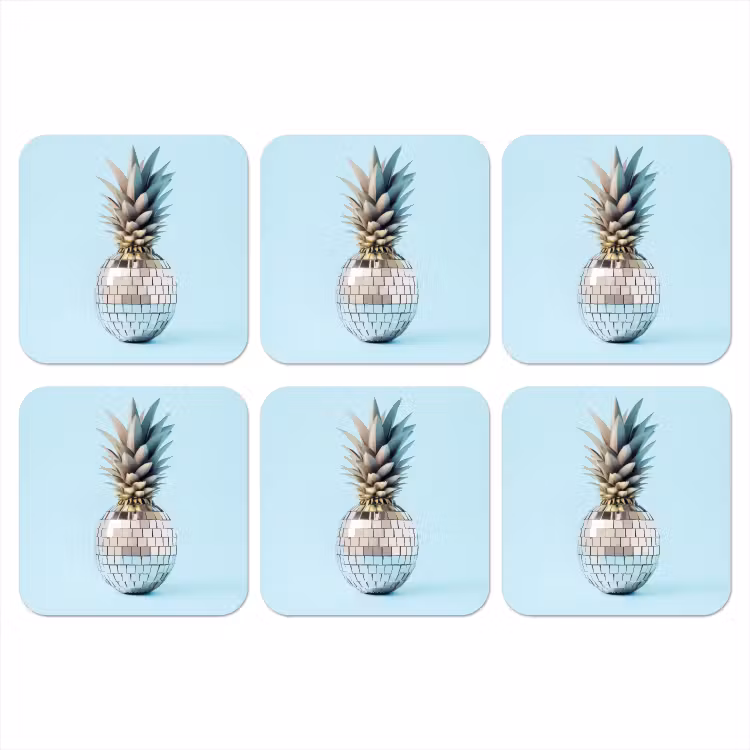 Blauw - Ananas - Disco - Discobal onderzetter kurk middel -3d