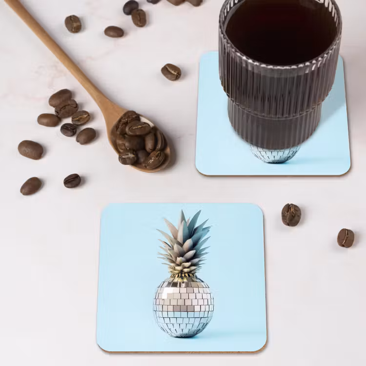 Blauw - Ananas - Disco - Discobal onderzetter kurk middel -sfeer2
