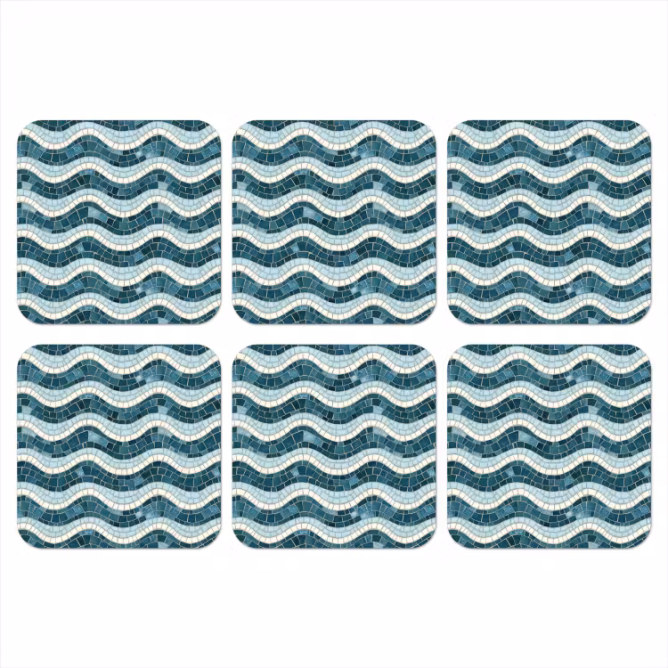 Blauw - Wit - Mozaïek - Golvend onderzetter kurk middel 366 -3d