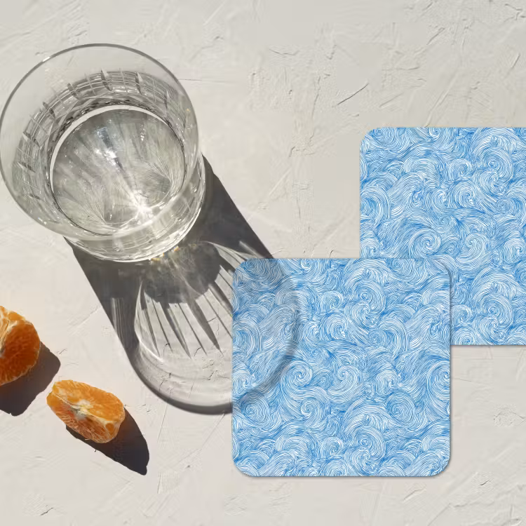 Blauw - Wit - Spiraal - Golven - Lijnen onderzetter kurk middel 366 -sfeer4