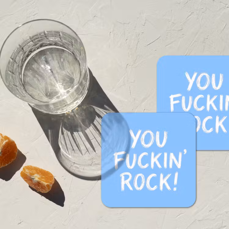 Blauw - Wit - You fuckin rock onderzetter kurk middel -sfeer4