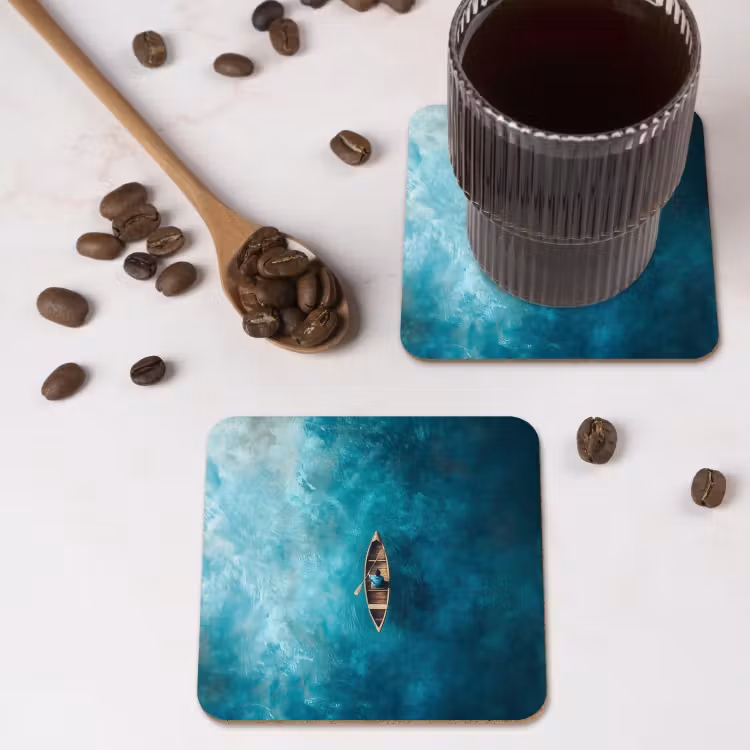 Bootje - Water - Blauw onderzetter kurk middel -sfeer2