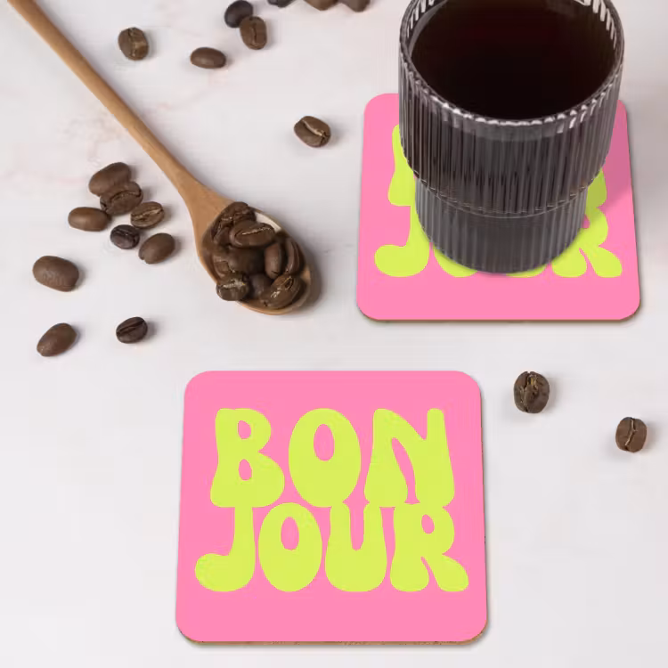 Bonjour - Roze - Fel groen onderzetter kurk middel -sfeer2