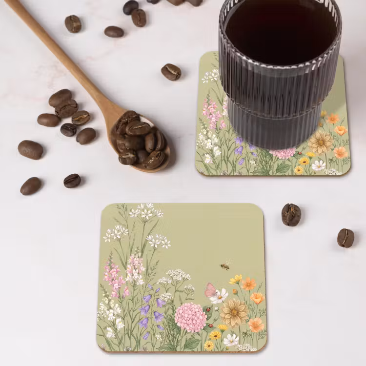 Botanisch - Bloemen - Kleurrijk onderzetter kurk middel -sfeer2