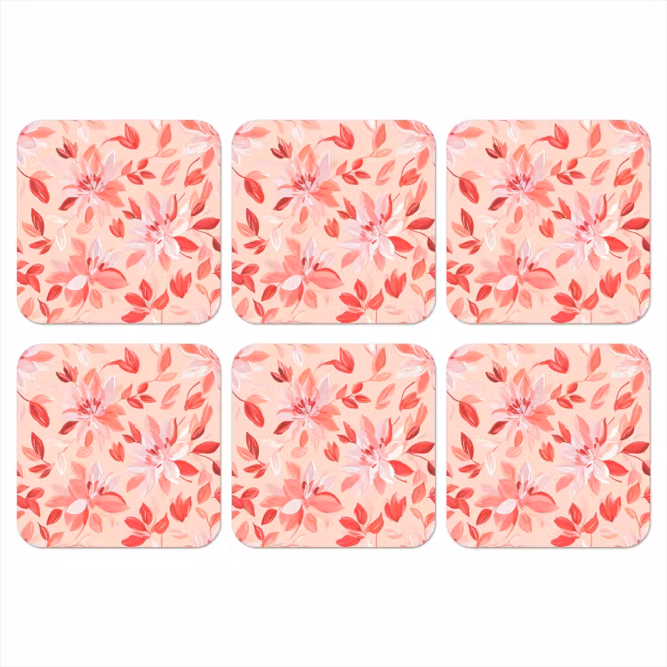 Botanisch - Bloemen - Rood onderzetter kurk middel 366 -3d
