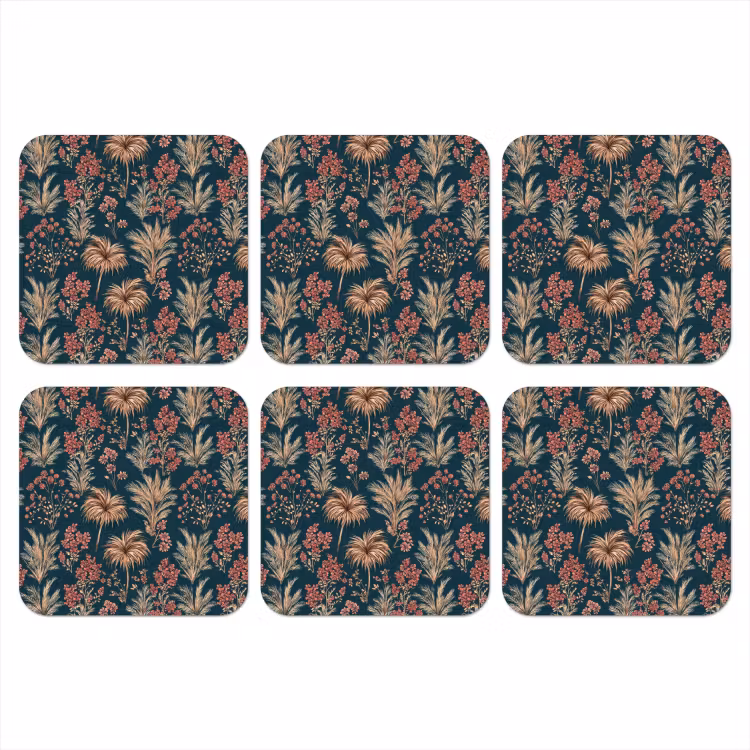 Botanisch - Patroon - Blauw onderzetter kurk middel 366 -3d