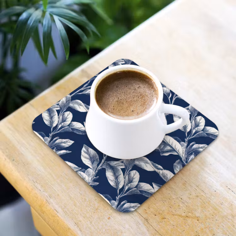 Botanisch - Patroon - Blauw onderzetter kurk middel 366 -sfeer5