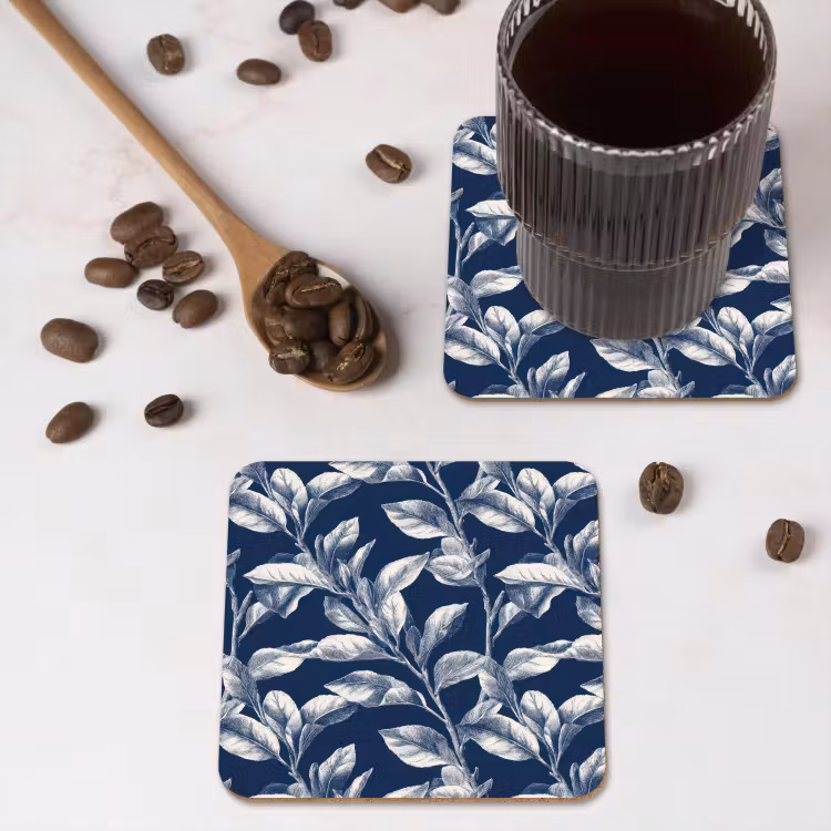 Botanisch - Patroon - Blauw onderzetter kurk middel 366 -sfeer2