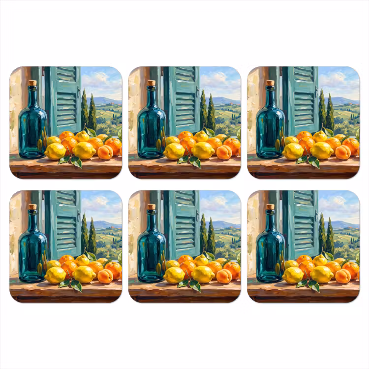 Coaster - Bottle - Fruit - Still Life - Fles - Fruit - Stilleven onderzetter kurk middel