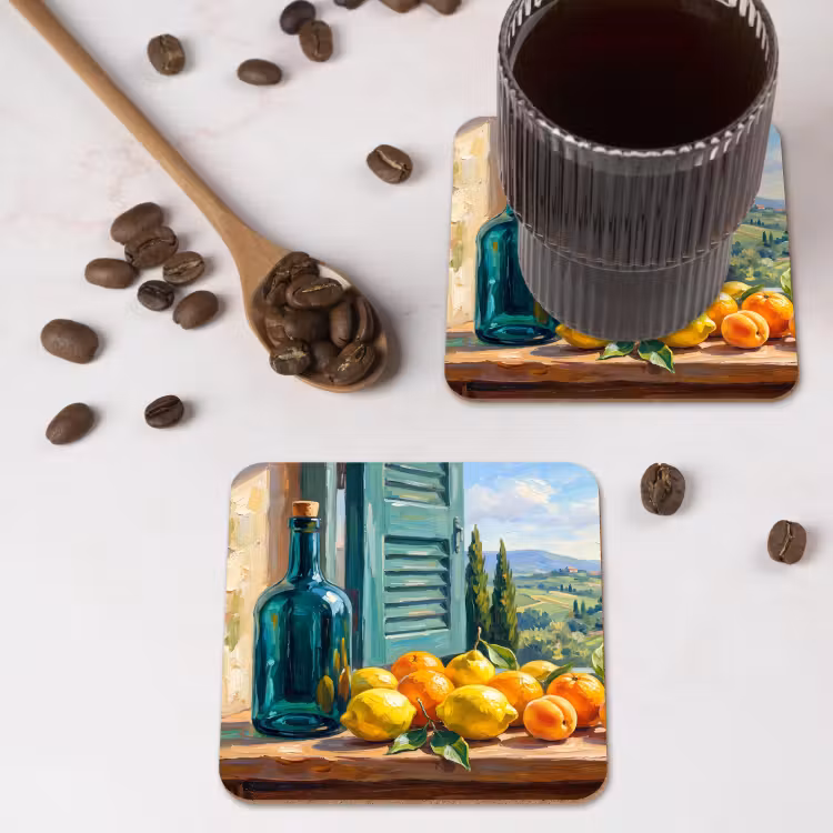 Coaster - Bottle - Fruit - Still Life - Fles - Fruit - Stilleven onderzetter kurk middel