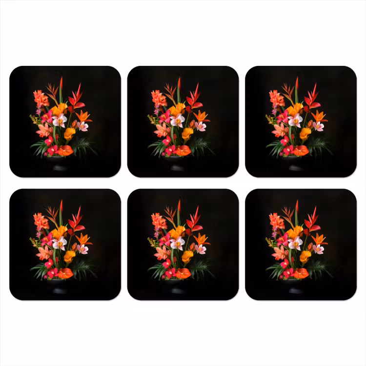 Boeket - Bloemen - Exotisch onderzetter kurk middel -3d