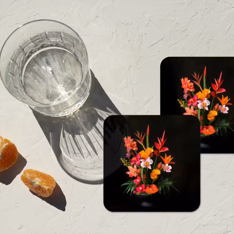 Boeket - Bloemen - Exotisch onderzetter kurk middel -sfeer4