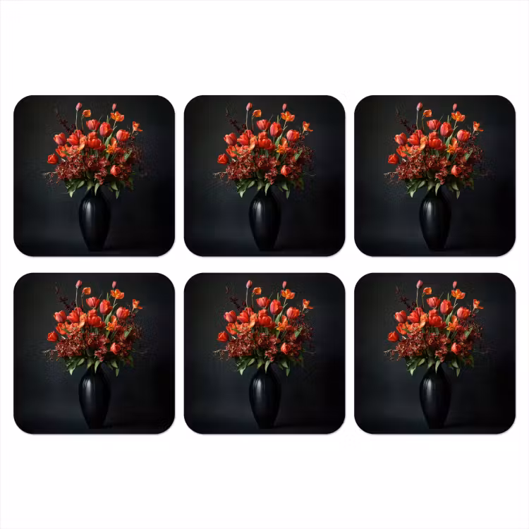 Boeket - Tulpen - Vaas - Rood onderzetter kurk middel -3d