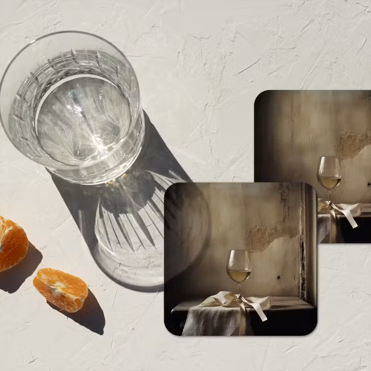 Strik - Beige - Witte - Wijn onderzetter kurk middel -sfeer4
