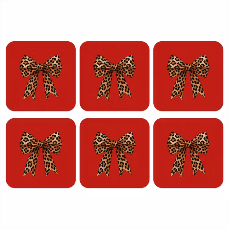 Strik - Sierlijk - Panter - Rood onderzetter kurk middel -3d