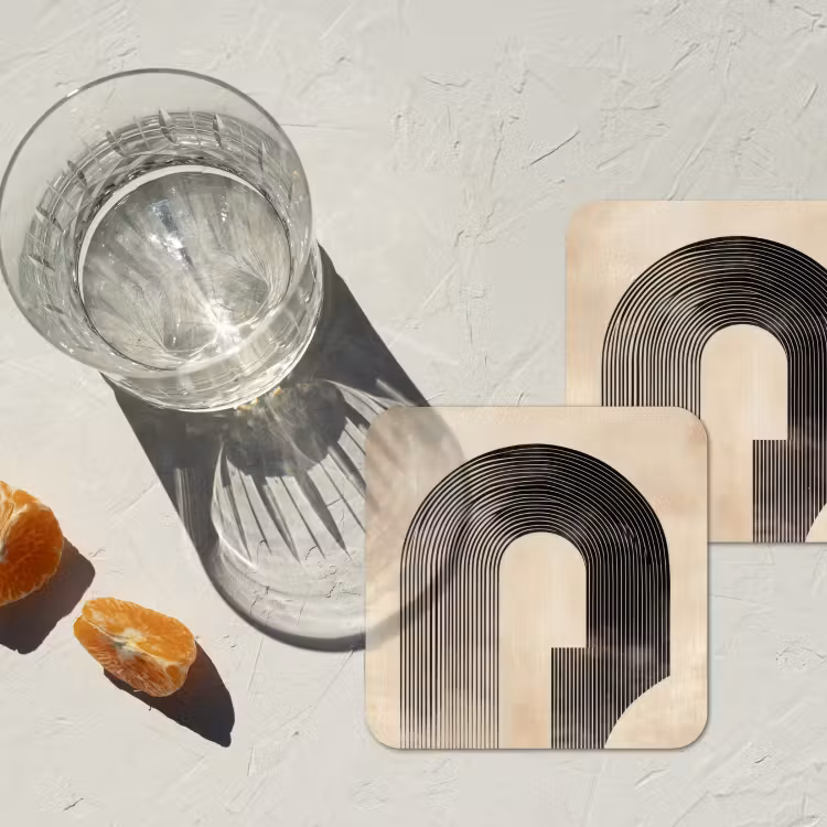 Boog - Strepen - Minimalistisch - Zwart onderzetter kurk middel -sfeer4